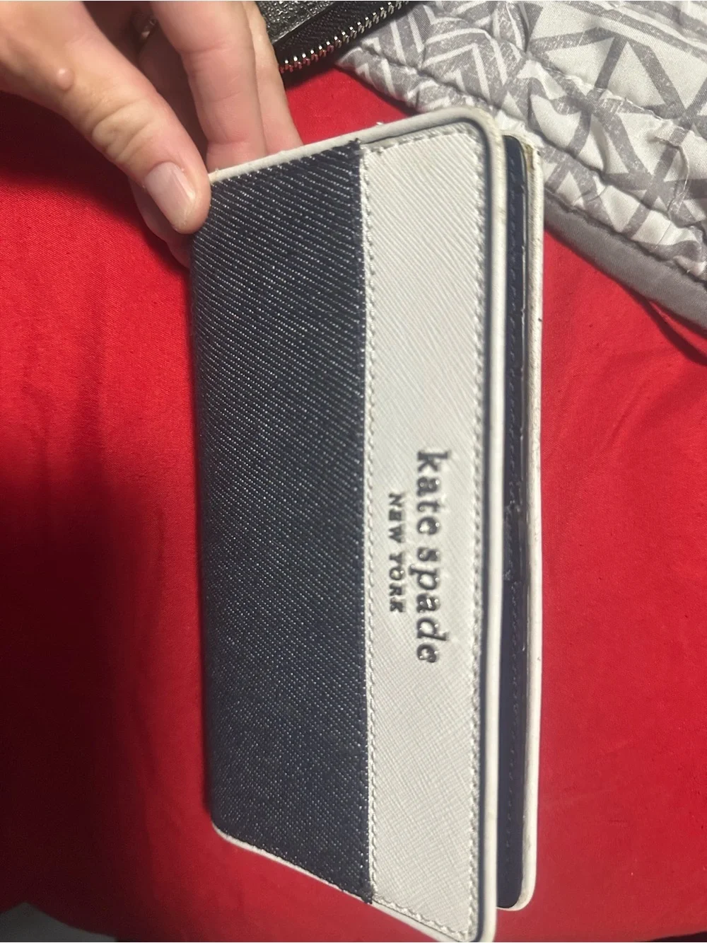 kate spade navy and white striped continental wallet